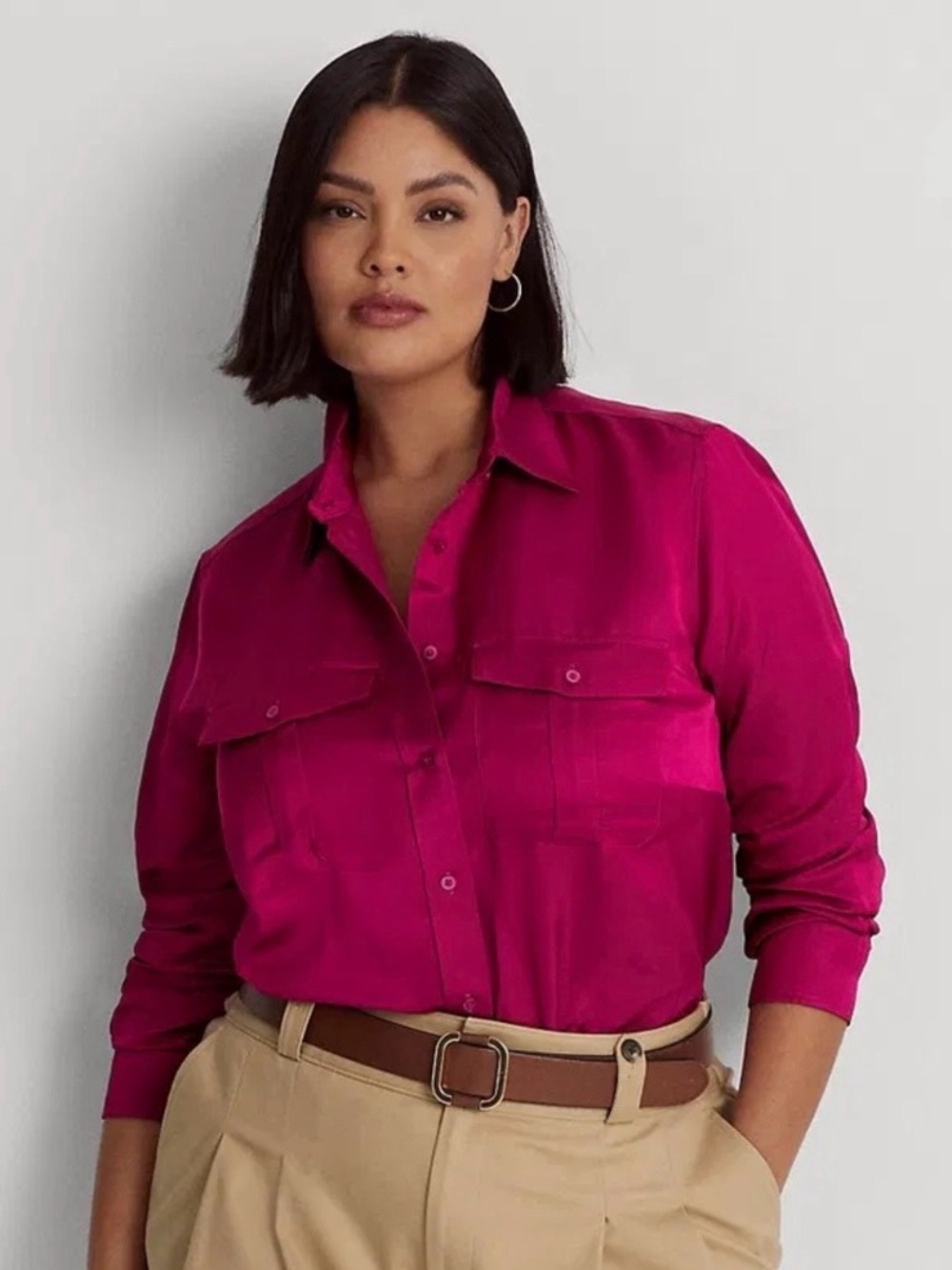 Ralph Lauren Black Label Women’s Fuchsia Berry Utility Shirt Button-Front Medium